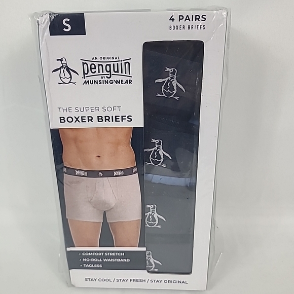 NEW Penguin  4-Pack Men's Cotton  Stretch Boxer Briefs Black/Blue Sz S (28"-30") - Picture 1 of 5